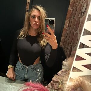 SAMARIA LEAH XS CHYNA BODYSUIT BLACK XS WORN 2X RARE THONF LONG SLEEVE CUT OUT